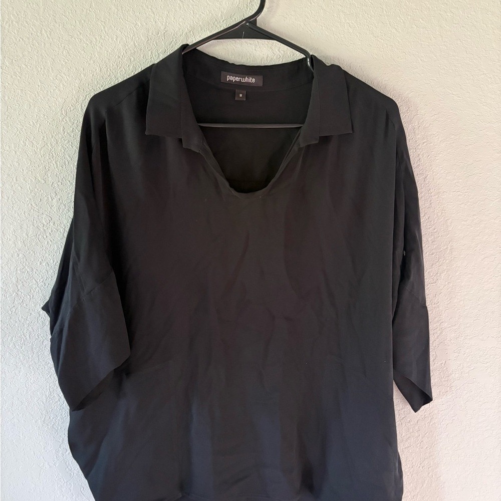 Paper White Silk‎ VNeck Collar Blouse Preppy Minimalist Career Office Old Money